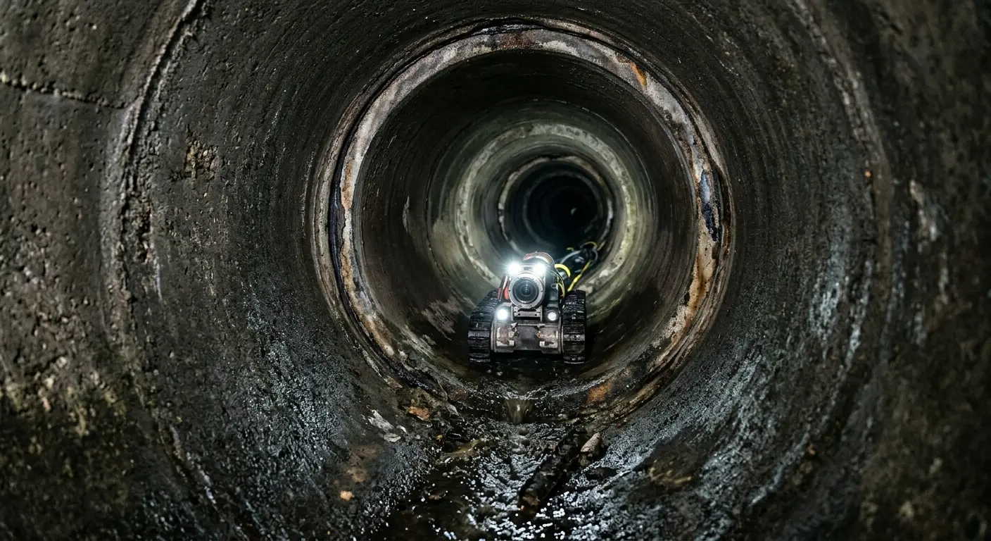 Robotic sewer camera inspecting pipe interior for Drain Snake Service in Parlier